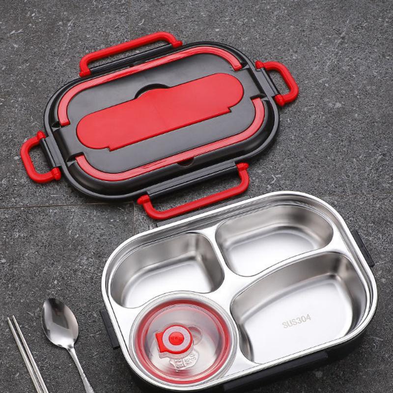 304 Stainless Steel Student Office Worker with Lid Multi-grid Canteen Fast Food Plate Large-capacity Bento Box Insulated Lunch Box