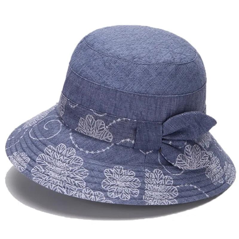 Women's Cotton Bucket Hat Rose Flower Bow Sunscreen Sun Hat Spring Adjustable Hat Breathable Vintage Fisherman Hat Basin Hat