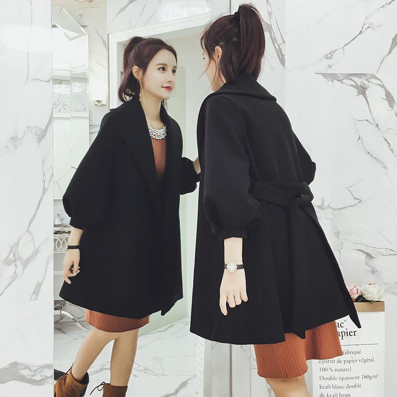 Winter Korean Mid-length Woolen Trench Coat Jacket Spring Lantern Sleeve Harajuku Women's Woolen Coat