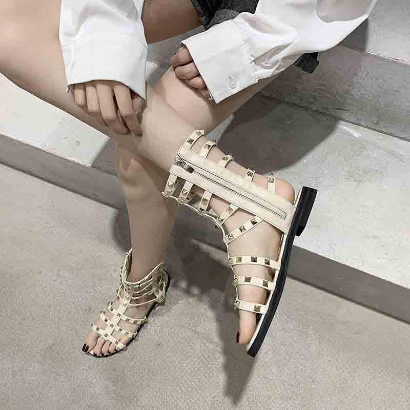 Plus Size 35-39 Summer Women Outdoor Rome Flip Flop Flat Bohemian Beach Shoes Non-slip Office Lady Rivet Sandals