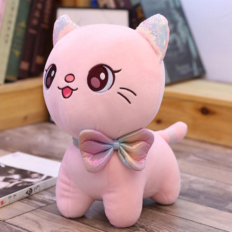 Children's Plush Toys Cute Cat with Bow Plush Dolls Toys Lovely Gift Stuffed Soft Girl Doll Cushion Sofa Pillow Gifts Xmas Gift Party Decor