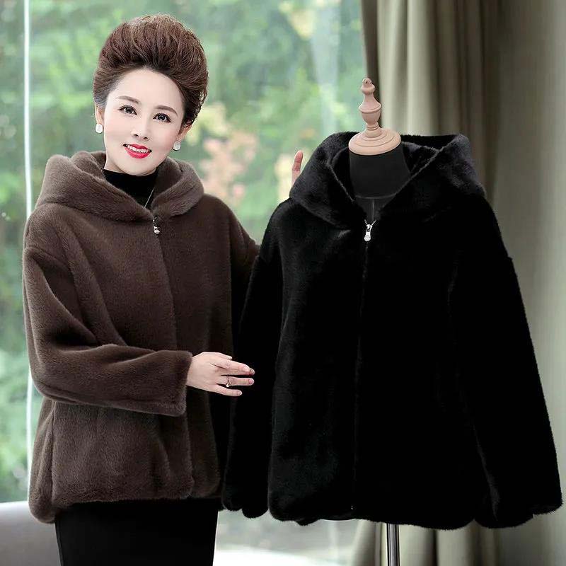 Autumn and Winter Models of Imitation Fur Coat Women's Mink Velvet Western-style Lady Wide Lady High-end Hooded Mink Coat Cotton Jacket