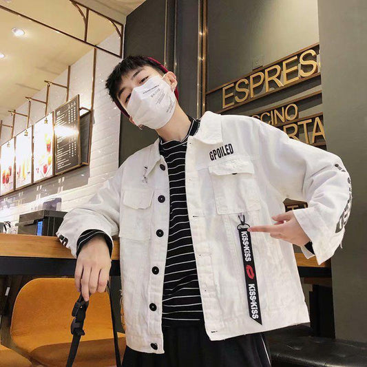 Teen Couple Jacket Jacket Plus Size Loose Jacket Men Clothing Spring and Autumn Hole Denim