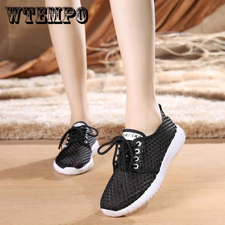 Flat Bottom Mesh Shoes Women's Lace-up Running Shoes Summer Breathable Mesh Shoes