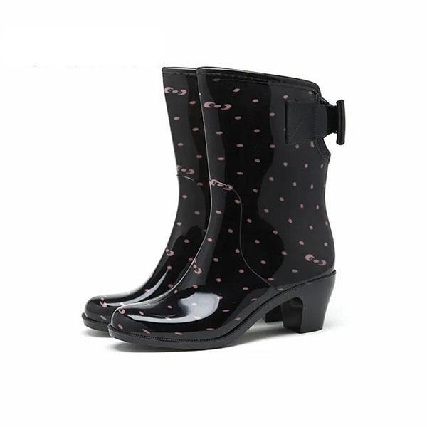 Female Dots Mid-length Medium Chunky Heel Rain Boots Women's Spring Summer Non-slip Rain Boots Waterproof PVC Rubber Rain Shoes