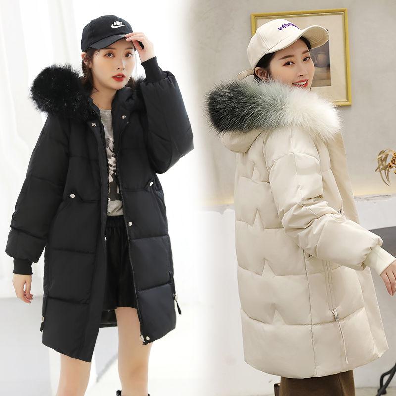 Plus Size Women's Fashion Down Cotton Padded Jacket Coat Hooded Fur Collar Coat Long Style Over The Knee Thickened Warm Women's Parka