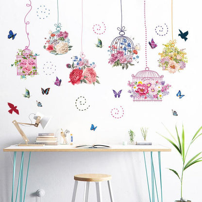 Flower Bird Cage Wall Sticker Third Generation Removable Wall Sticker PVC Transparent Film wallpaper