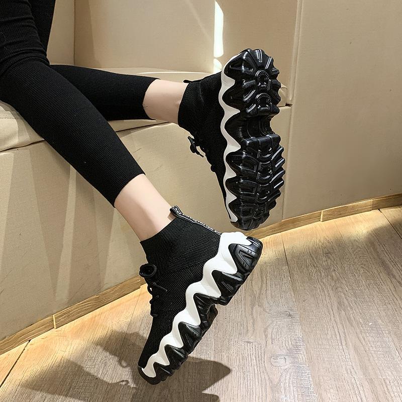 Socks Shoes Breathable High-top Women Shoes Flats Fashion Sneakers Stretch Fabric Casual Ladies Running Shoes