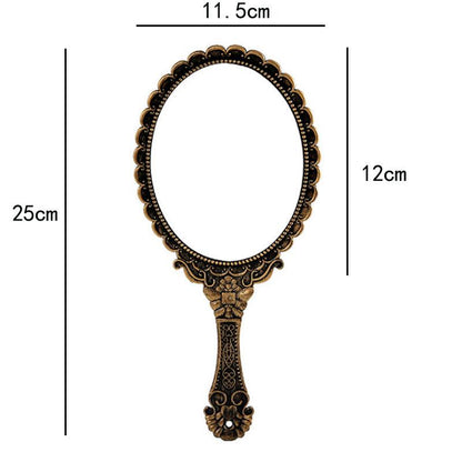 HD Retro Pattern Handle Makeup Mirror Portable Hand-held Small Mirror Women Exquisite and Temperament