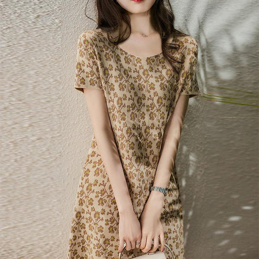 Summer O Neck Floral Print Party Dress Women Vintage Short Sleeve Tank Mini Dress Spring Loose Plus Size A-Line Dress