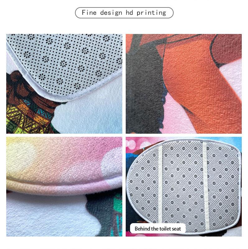 4PCS  Bathroom Non-slip Mat Set Durable Waterproof Shower Curtain Set Pedestal Rug Lid Toilet Cover Bath Mat Rugs