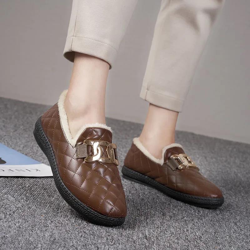 Winter Warm PU Waterproof Women's Cotton Shoes Plus Velvet Thick Snow Cotton Flat Non-slip Work Shoes