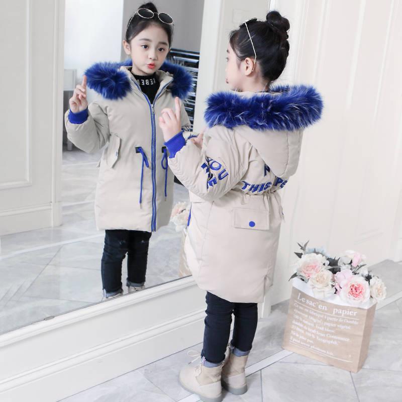 Children's Winter Jackets Girls Cotton Jackets Fur Collar Warm Kids Girls Down Outerwear Coat