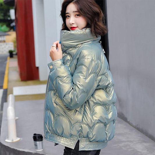 Disposable Bright Face Down Padded Jacket Women Short Korean Style Cotton Coat Warm Stand-collar Down Jacket