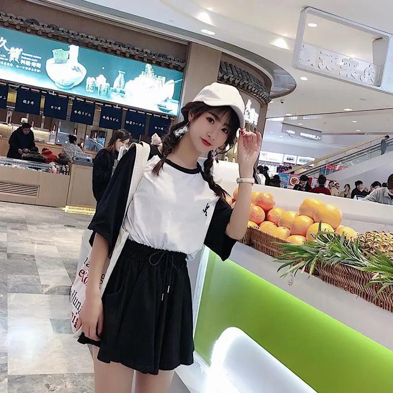 Simple Elegant Streetwear Skirt Suit Summer Round Neck Vintage Two-piece Set Female Slim Holiday Skirt Set