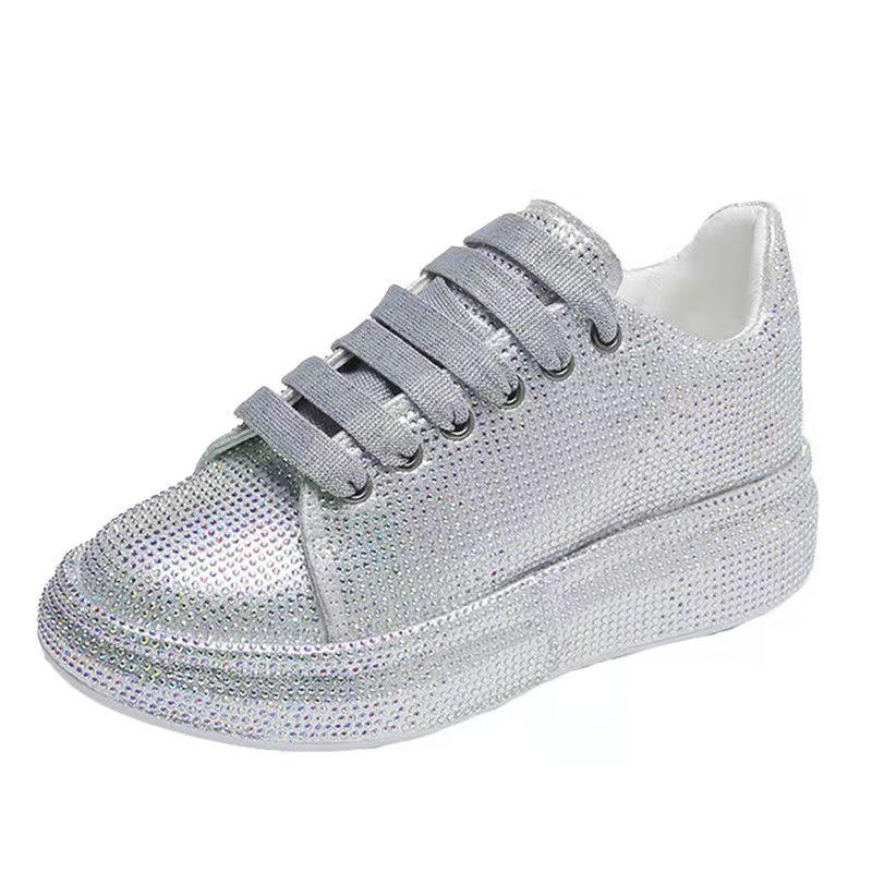 Women's Spring Gradient Sequin Shoes Small White Shoes Thick Sole Increase Old Shoes Ladies Shoes Students All-match Single Shoes Casual Shoes