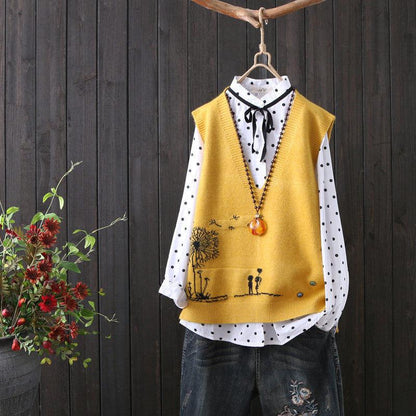 Short College Style Knitted Vest V-neck Pullover Wool Vest Women's Outer Sleeveless Sweater