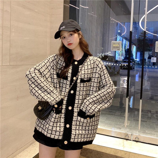 Sweater Cardigan Plus Size Women's College Style Loose Long-sleeved Korean Fashion Mid-length Coat