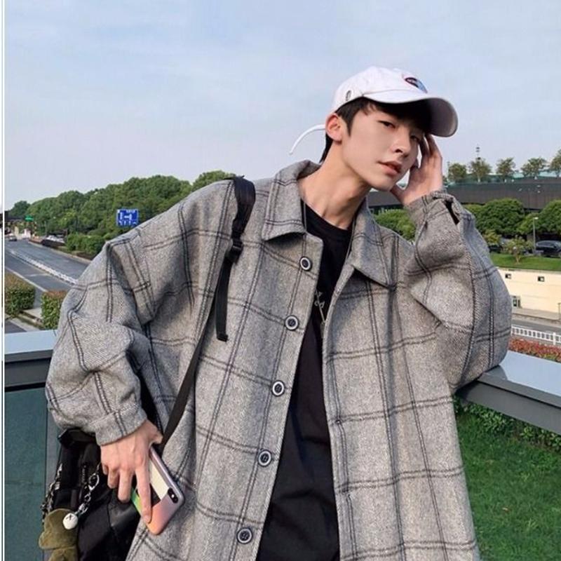 Autumn and Winter New Woolen Shirt Jacket Men's Short Windbreaker Coat Casual Loose Retro Coat Warm Long-sleeved Coat