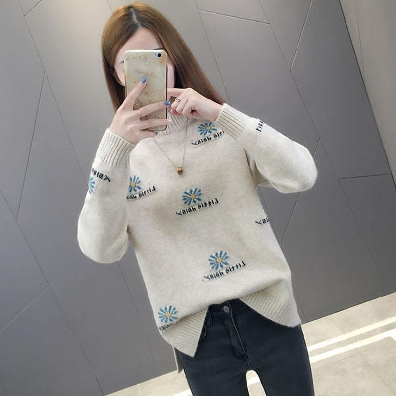 Autumn and Winter Half High Neck Pullover Sweater Loose Jacquard Simple Bottoming Shirt Thick Knitted Women Sweater