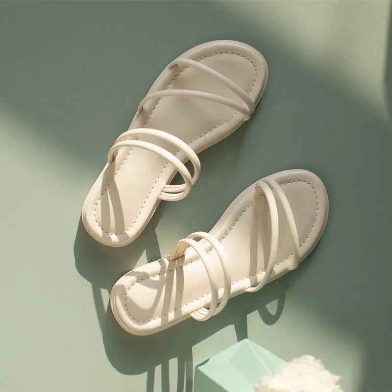 Women's Summer Sandals Korean Simple All Match Flat Roman Sandals Dual-use Slippers Non-slip Comfort Solid Color Sandal