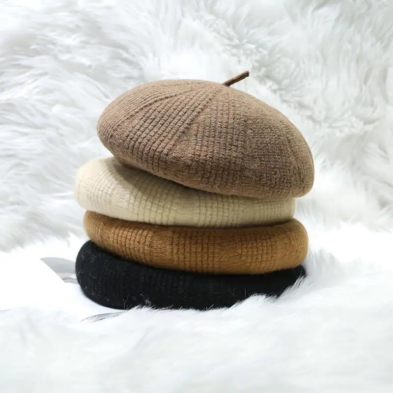 Women's Solid Color Retro All Match Knitted Beret Hat Autumn Winter Wool Blend Simple Painter Hat British Hat Classic Baker Hat