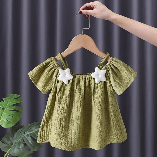 Girls' Dress Strapless Sling Baby Chiffon Short-sleeved T-shirt, Baby and Child Western Style Shirt Top