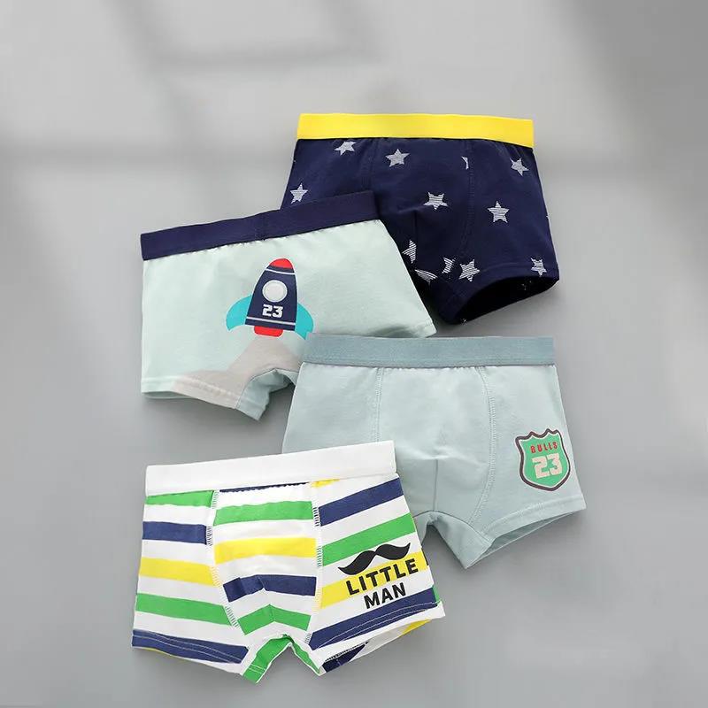 4pcs/Lot Boys Boxer Briefs Kids Cotton Underwear Baby Boy Underpants Teenager Cartoon Print Soft Children Panties 2-14T 2021 New