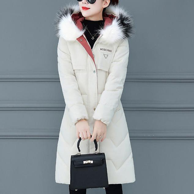 Women's Winter Down Jackets Slim Large Size Thickened Mid-length Cotton Coats Elegant Wool Collar Down Wadded Jacket