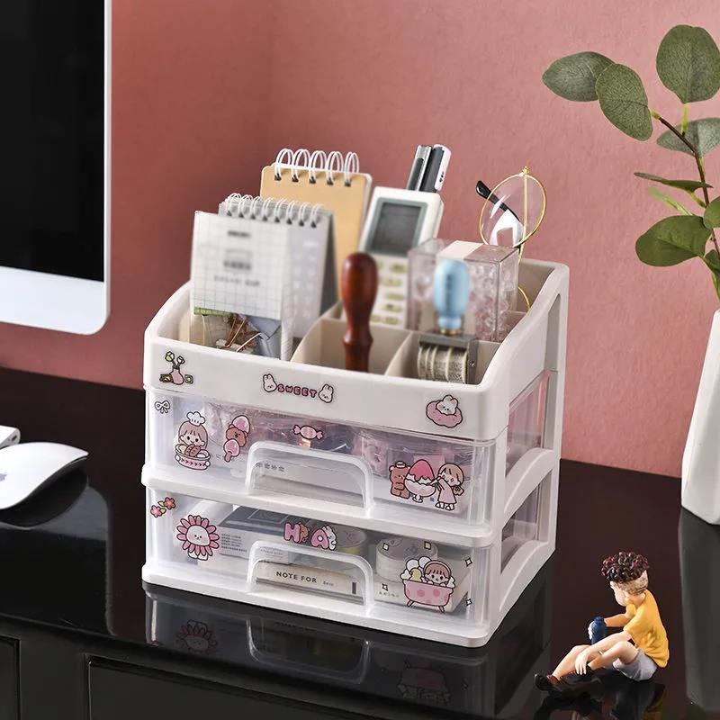 Cosmetic Storage Box Desktop Make Up Cosmetics Organizer for Bedroom Plastic Toiletries Makeup Jewelry Storage Box