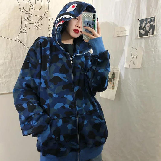 Sweater Loose Camouflage Shark Autumn Couple Coat Jacket Women