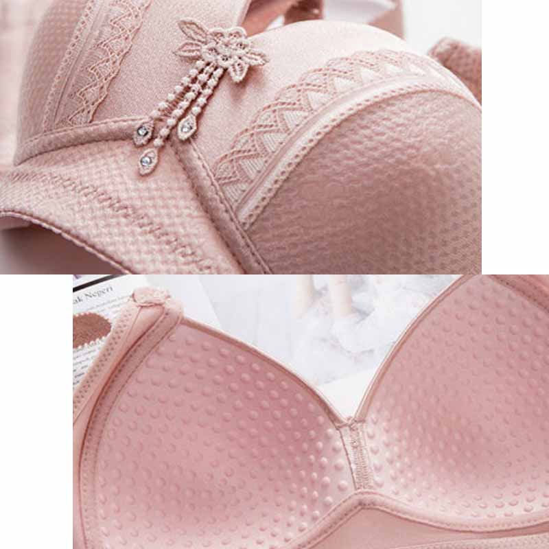 Middle-aged and Elderly Women's Large Size Thin Section Simple Breathable Underwear Anti-sagging Gather No Steel Ring Side Cotton Jacquard Bra