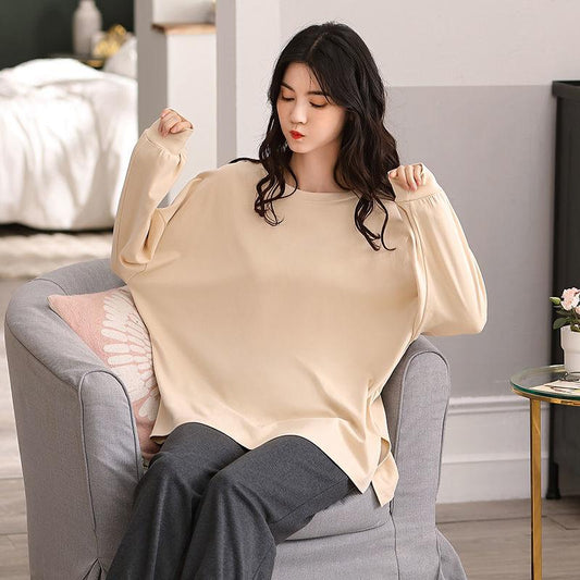 100% Double-sided Cotton Women's Pajamas Long-sleeved Outer Wearable Suit Korean Casual Winter Home Service Suit