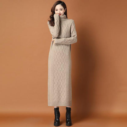 High Neck Pullover Long Outer Wear Sweater Skirt Over The Knee To Keep Warm Slim and Slim Matching Coat Knitted Dress Female Temperament Sweater Skirt