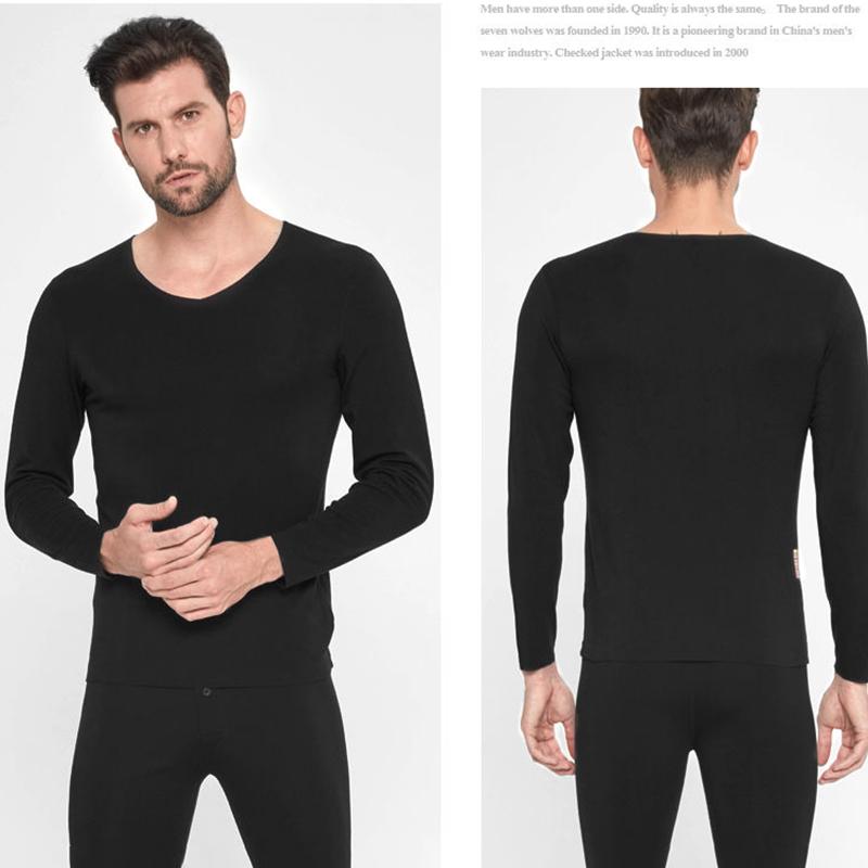 Men Winter Thermal Underwear O-neck Male Autumn Tight Tops Thicken Windproof Comfortable Soft Lining Long Sleeve High Elasticity Spring Pajamas V-neck