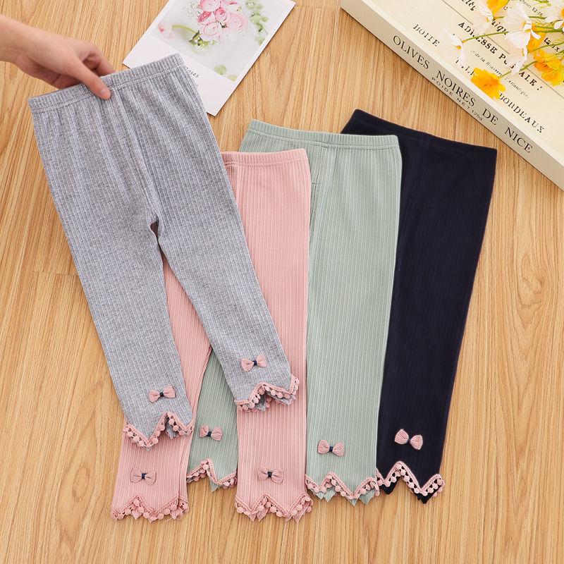 Girls' Leggings Children's Spring and Autumn Thin Bow Korean Cropped Trousers Baby Outer Wear and Inner Wear