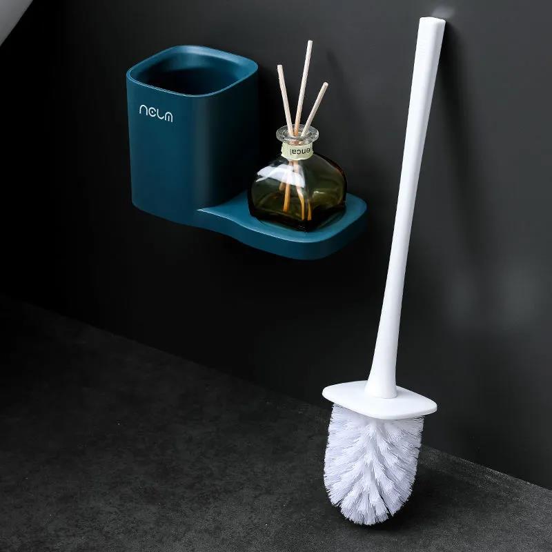 Silicone Toilet Brush Wc Cleaner Toilet Brush with Holder Flat Head Flexible Soft Bristles Brush Bathroom Accessory Gap Cleaning