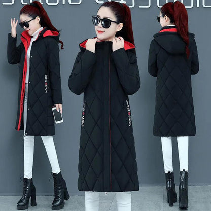 Women Winter Jacket Parkas Coats Padded Down Jackets Long Slim Plus Size Hooded Coats Thick Warm Zipper Long Sleeve White Red Outwear