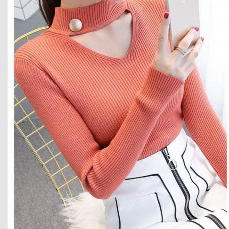 V-Neck Winter Pullover and Sweater Women Knitted Long Sleeves Sweater Thick Warm Femme Jumper