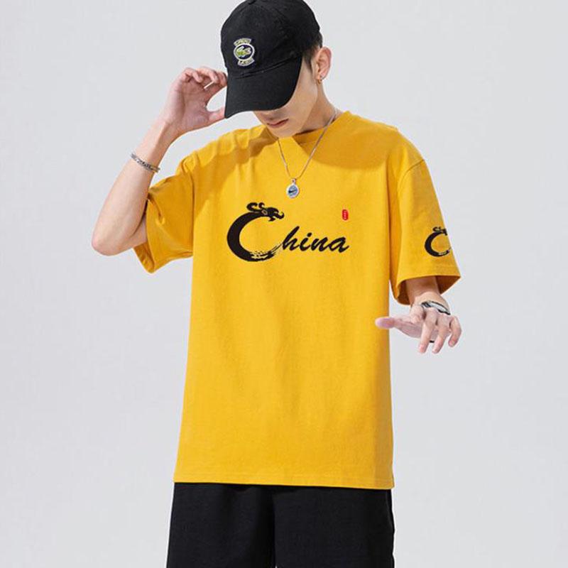 Summer T-shirt China Alphabet Print Tees O-neck Short Sleeve Thin Shirt Chinese Style Casual Loose Pullover Men Clothing