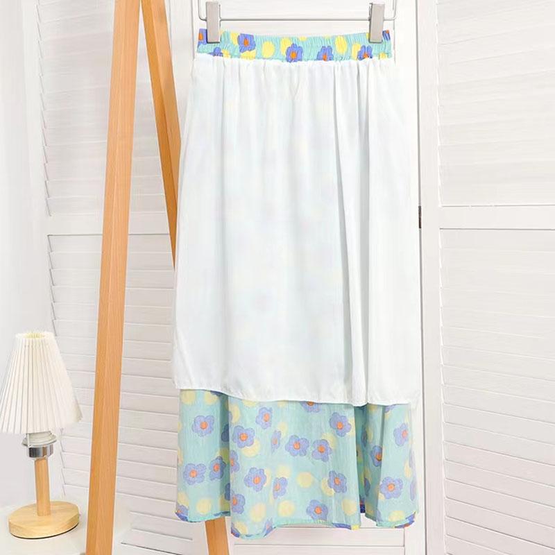 Women Skirts Female Summer Casual A-line Skirt Thin Elastic High Waist Skirts Vintage Loose Long Chiffon Floral Skirt