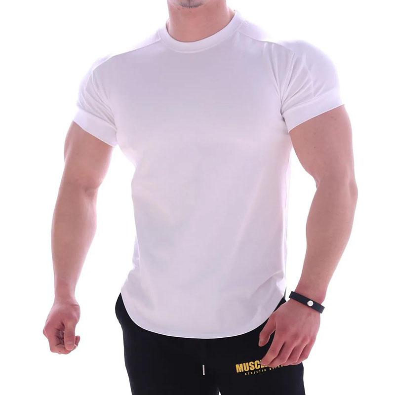 Sport Tees Men Slim T-shirt Stretch Muscle Shirt Half Sleeve Overshirt Solid Color Pullover Modal Casual Top Male Clothing