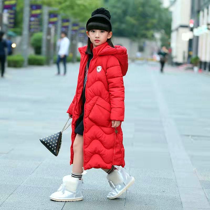 Girls' Winter Warm Cotton Clothes Thicken Plus Fleece Windproof Knee Winter Clothes