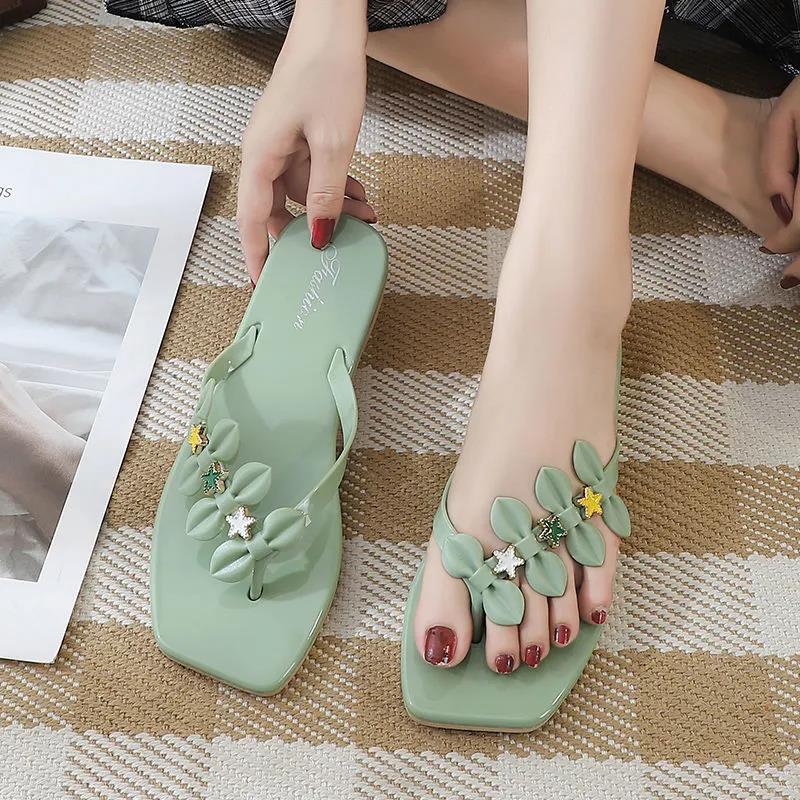 Square Head Flip-flops Girls Summer New Daily Wear Non-slip Seaside Beach Shoes Elegant Women's Flip Flops