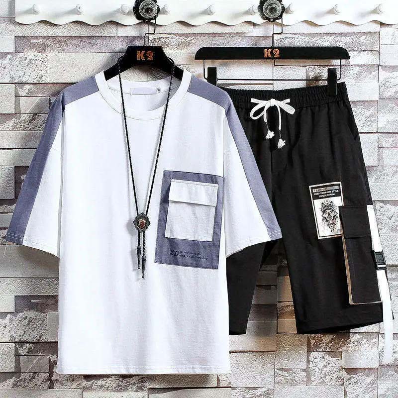 Summer Short-sleeved T-shirt Men's Sports Casual Suit Student Korean Version Loose Half-sleeved Men's Handsome Clothes Set