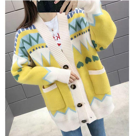 Mid-length Loose Coat Cardigan Knitted Casual Sweater Autumn and Winter Women's Top