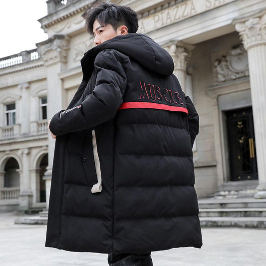 Down Padded Jacket Men's Warm Big Fur Collar Padded Jacket Youth Loose Thick Trend Mid-length Winter Clothes