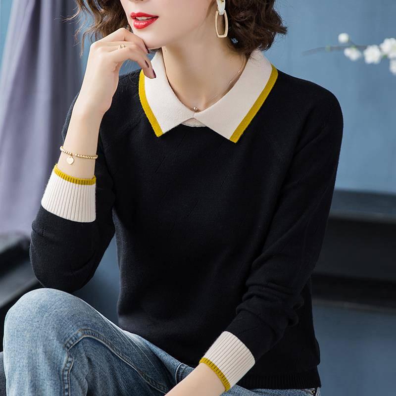 Autumn Winter Large Size Sweater Women's Long Sleeve Loose Doll Collar Pullover Sweater Knit Outwear