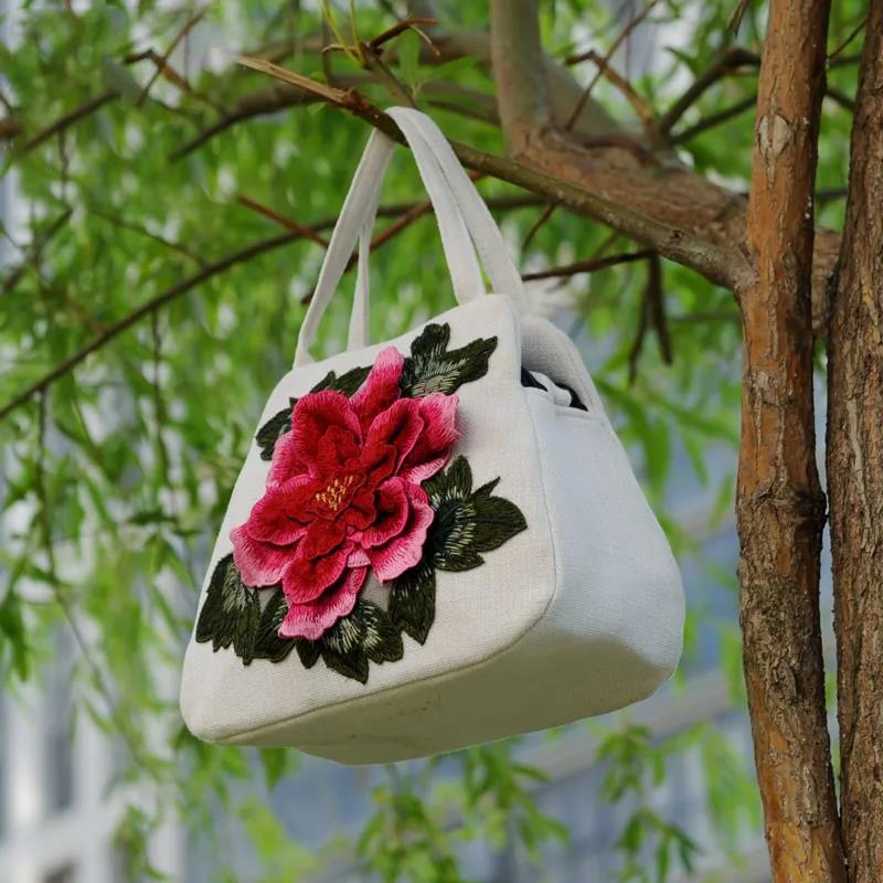 Ethnic Style Women Printing Canvas Embroidery Handbag Exquisite High Quality Elegant Tote Bag