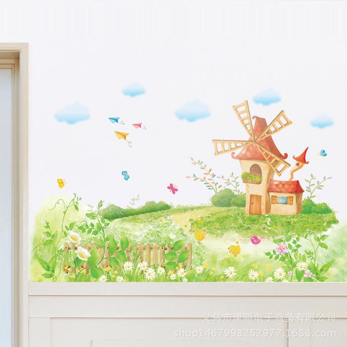 Pastoral dream windmill children's room living room bedroom TV background wall stickers kindergarten